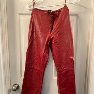 Ladies red leather pants